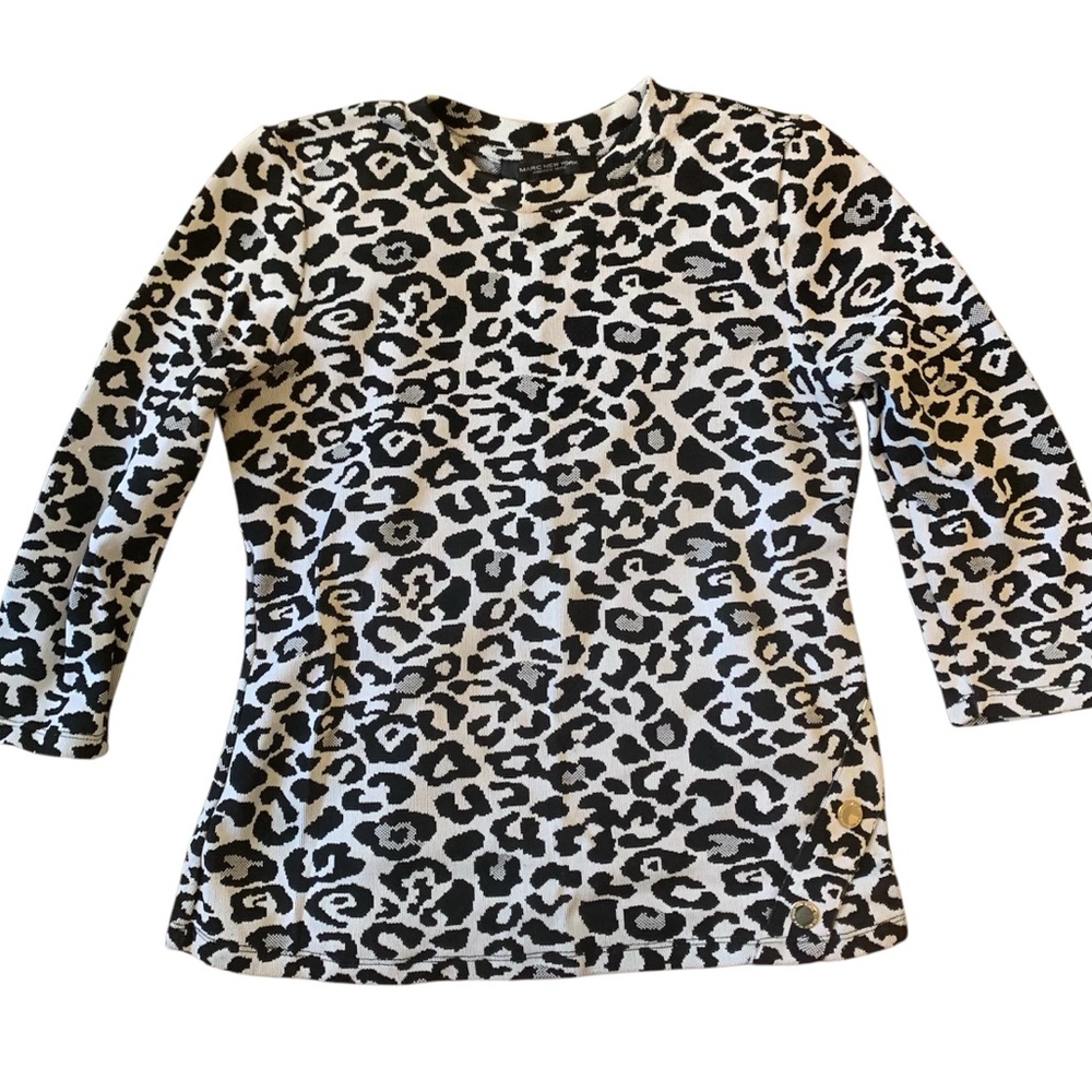Marc New York Andrew Marc leopard knit 3/4 sleeve black white designer print - Picture 6 of 6